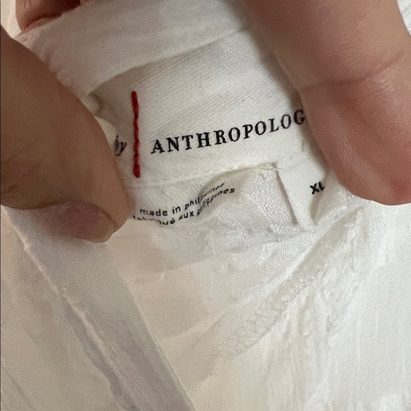 🪅Anthropologie Banded Surplice V-Neck White Wrap Smocked Kimono Blouse XL White - Picture 4 of 6